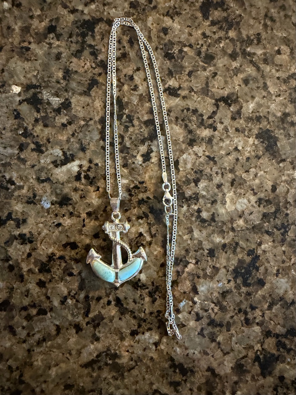 Sterling silver Larimar Anchor Necklace